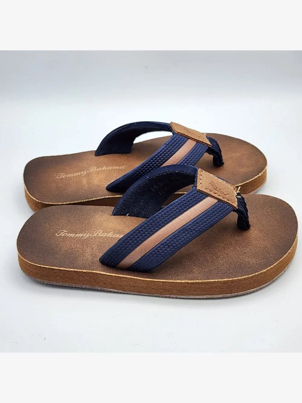 Brown/Navy Stripe Flip Flops | Kid's 10-11